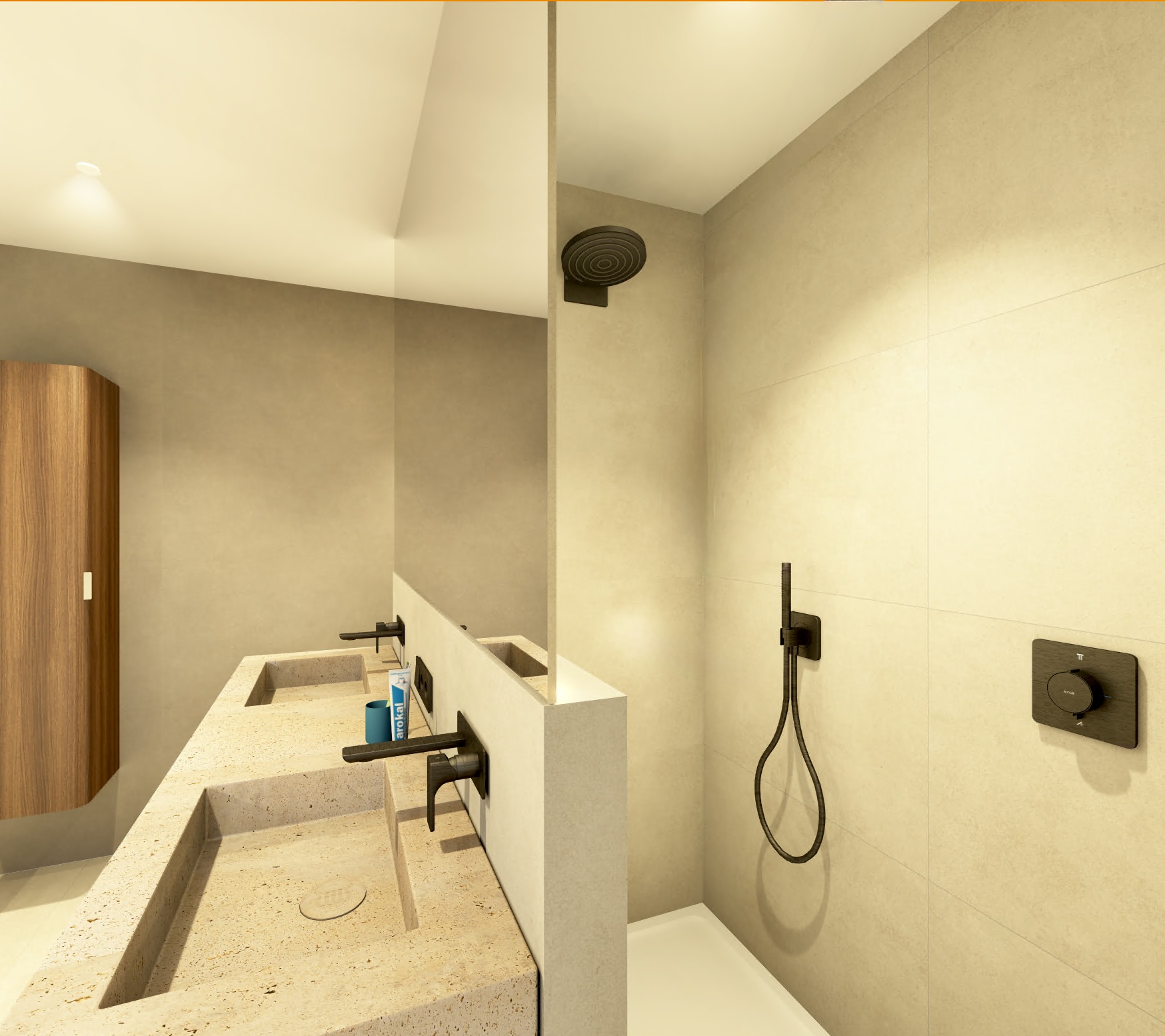 3D render badkamer met inloopdouche