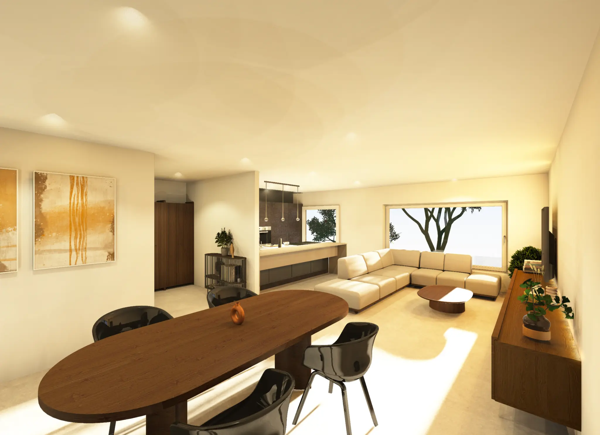 3D render woonkamer
