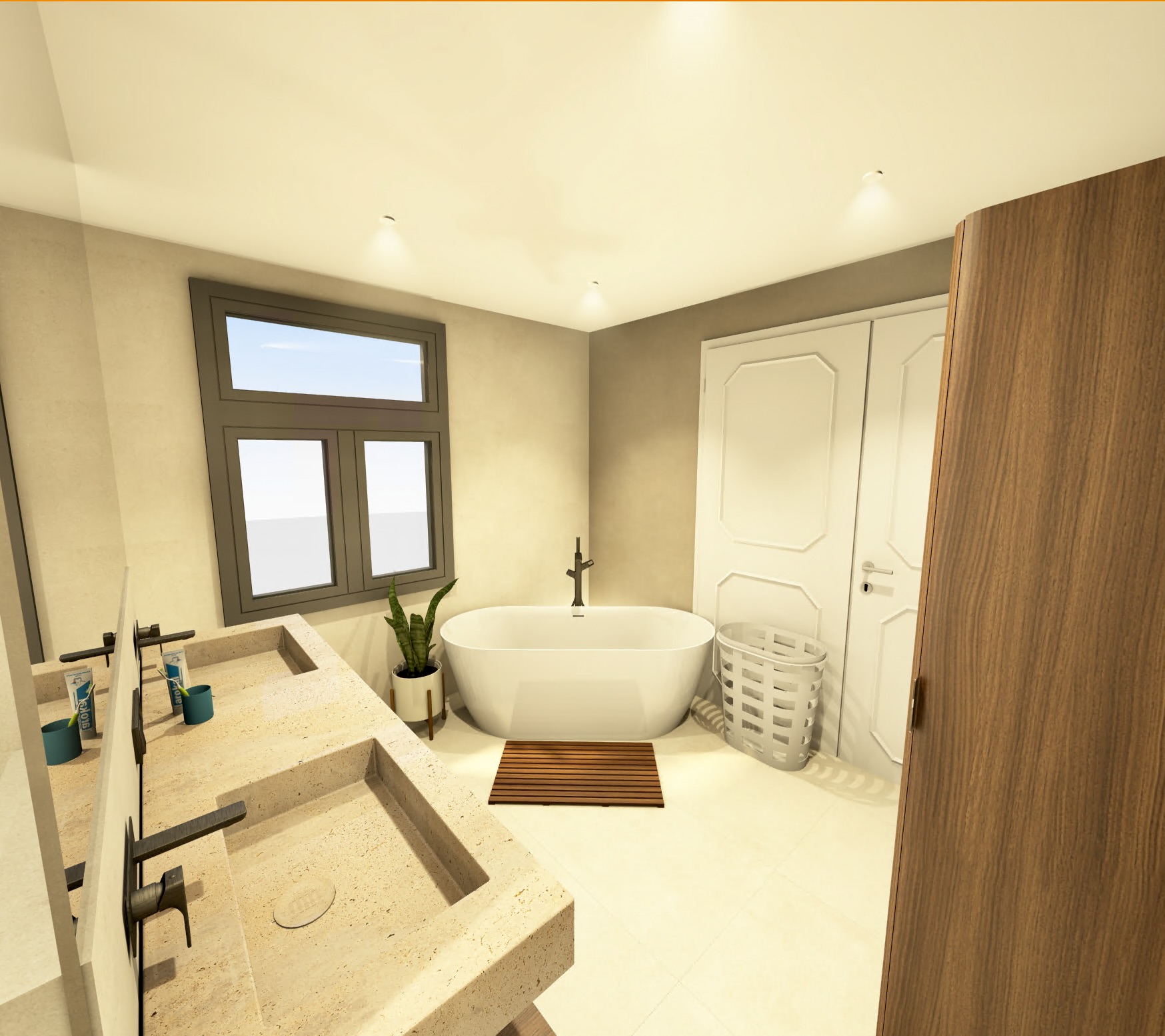 3D render badkamer met bad
